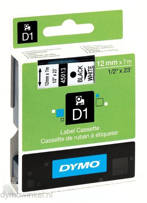 5-Pack Replace DYMO D1 Label Tape 45013 S0720530 Black on White 12mm x 7m D1 45013 Labeling Dymo Refills for DYMO LabelManager 160 280 PnP 360D Labelwriter 450 Duo 1/2 Inch x 23 Feet 